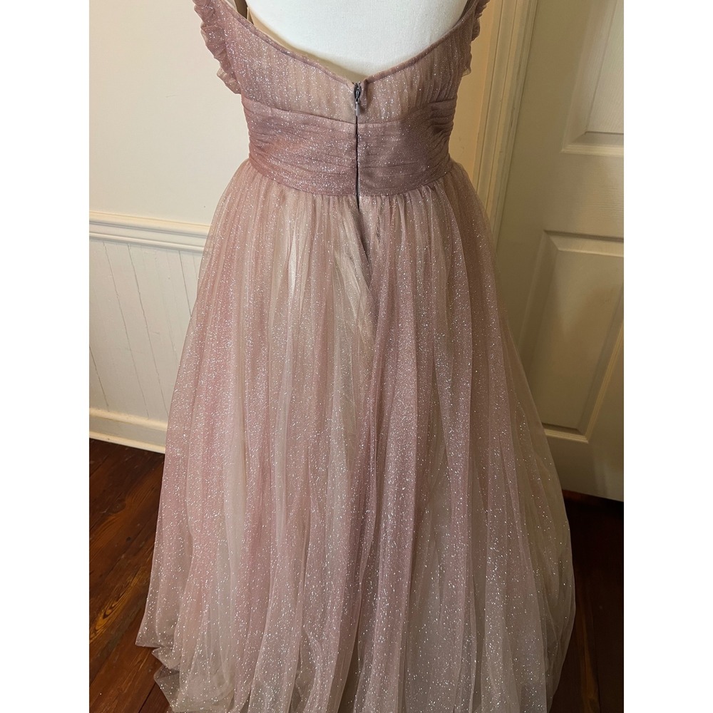 Mac Duggal 20376 Mauve Rose Glitter Tulle Halter Neck Gown Formal Prom Dress NEW - Picture 7 of 13